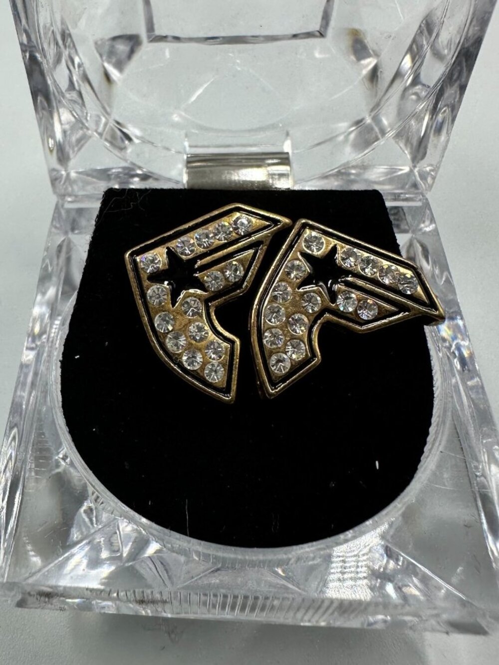 3/$30 Y2K Streetwear Logo Rhinestone Stud Earrings Gold Tone Hip Hop Style